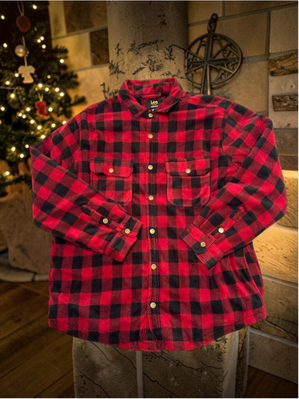 Lee Red Plaid Fleece Jacket Mens XL Soft Black Faux Sherpa Fur Lining NWT